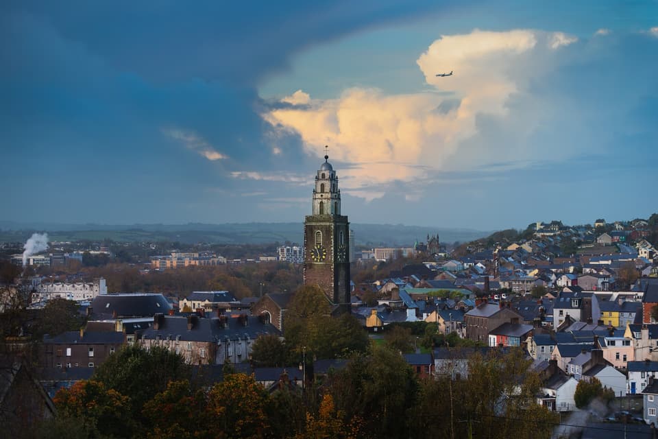 St Anne's Church tower at Shandon rising above the rooftops of Cork's northside.
